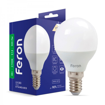 Лампа светодиодная Feron LB-380, 4W, 2700K, E14, 220V, P45, 4912 - 1