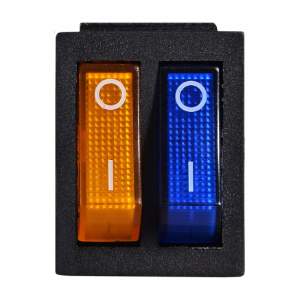 Переключатель 2 клав. желтый+синий с подсветкой KCD2-2101N BL+YL/B 220V, АСКО-УКРЕМ, A0140040112 - 2