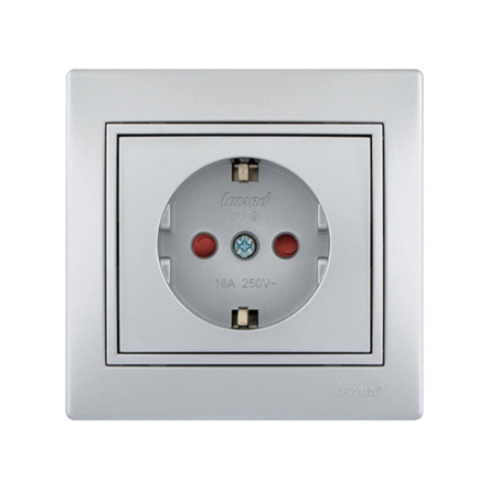 Розетка Lezard MIRA одинарна, з захистом від дітей, метал сірий, 701-1010-124В - 1