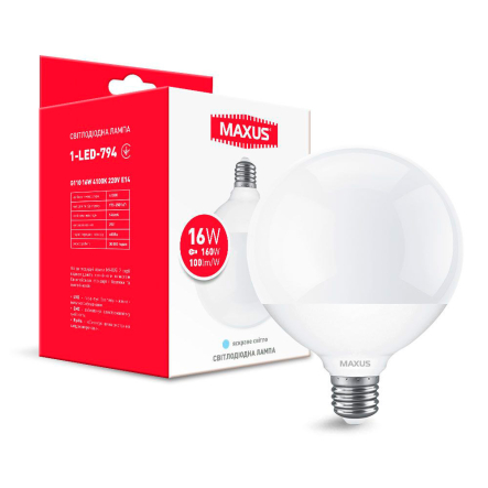 Лампа LED MAXUS, 1-LED-794,16 Вт, 4100K, E27, 220 В, G110 - 1