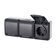 Розетка накладная тройная, антрацит, IP44, Elektro-Plast Hermes, 0326-07