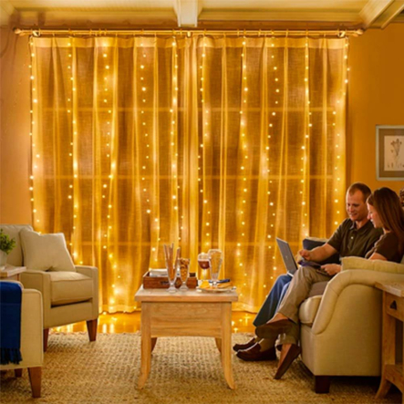 Гирлянда леска штора (Лучи росы) 3*2 м, USB, с пультом, золото, ZABI-12 G