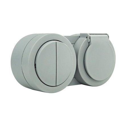 Выключатель HOROZ xOne 2кл накладной +роз. с з/к, с крышкой, 16А, IP54, серый, 406-240000-925