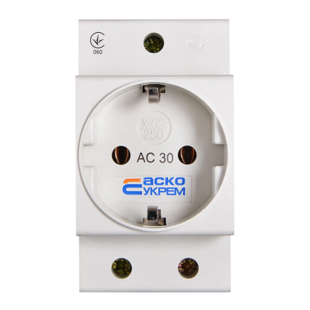 Розетка на DIN-рейку с заземлением АС 30 2Р+РЕ АСКО-УКРЕМ A0150010104