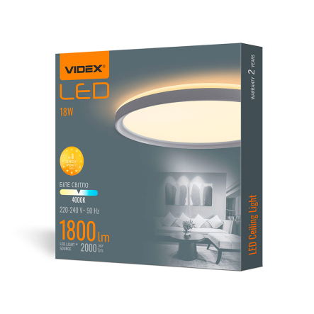 Светильник LED с декоративной подсветкой VIDEX, 18W, 4000K, белый, 27575 - 1