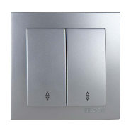 Выключатель двухклавишный проходной серебро NILSON Touran, 24131009