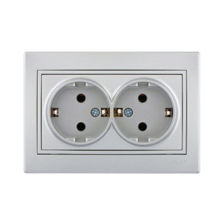 Розетка Lezard MIRA подвійна, із заземленням, метал сірий, 701-1010-127В - 1