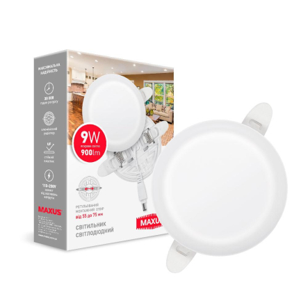 LED-світильник точковий вбудований MAXUS SP Adjustable, 9W, 4100K, 900Lm, Circle, 90х90х20мм, 1-MSP-0941-CA - 1