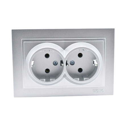 Розетка 2-а із заземленням, Mono Electric, DESPINA, срібло, 102-212104-120 - 1