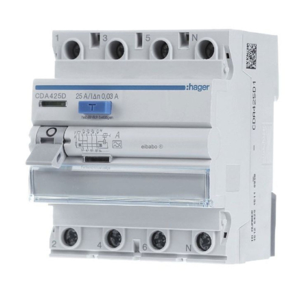 Дифреле ПЗВ HAGER CDA425D, 4P, 6kA, 25A, 30mA, A - 1