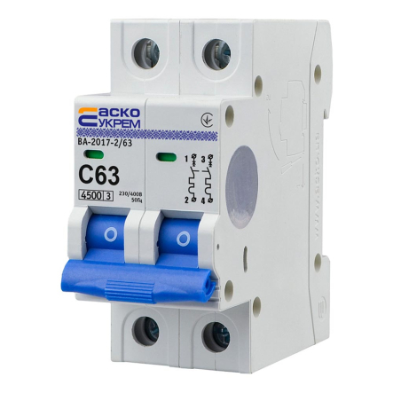 Автоматический выключатель АСКО-УКРЕМ ВА-2017 2р, 63А С, A0010170018