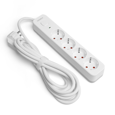 Удлинитель сетевой 4 гнезда 3м  (3x1.5мм) с з/з, белый, VIDEX ONCORD, VF-PD43G-W