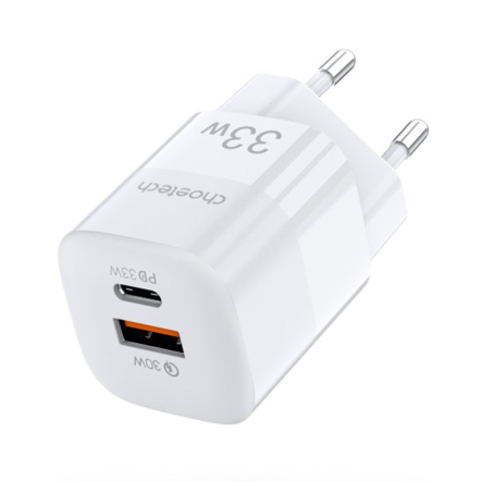Зарядное устройство сетевое Choetech PD5006-EU-WH, GaN, USB-A/USB-C, 33Вт, QC3.0/PD/PPS