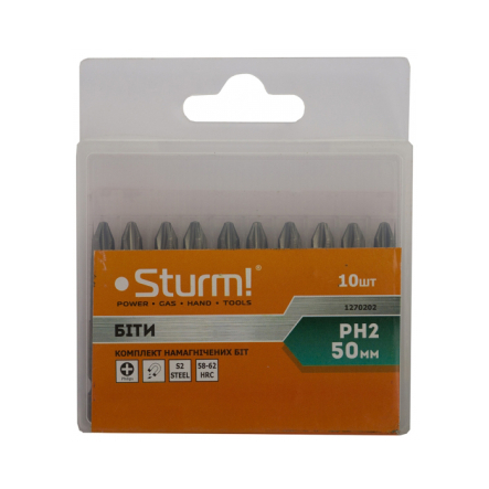Набор бит S2 намагниченых PH2*50mm 10шт Sturm 1270202 - 1