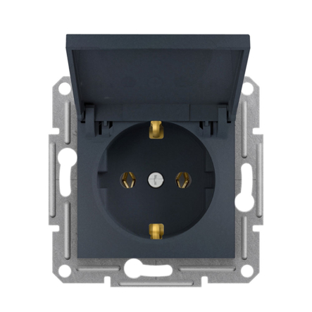 Розетка із заземленням, з кришкою, Schneider Electric ASFORA, антрацит, EPH3100171 - 1