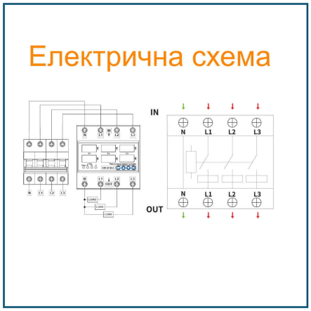Реле контроля напряжения и тока АСКО RKV 4P 63A, трехфазное  - выгодно купить | ☎ (050) 456-56-13