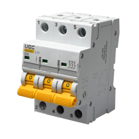 Автоматический выключатель C10A, 3P, 4,5kА, UEC SB-M8, MCB45-3-010-C - 1