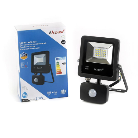 Прожектор светодиодный с датчиком движения LEZARD 20W, 6500K, IP65, PAL6520S - 1