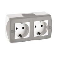 Розетка 2-я с заземлением накладная Mono Electric, OCTANS, IP 20, серая, 104-020007-120