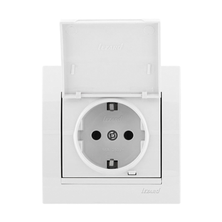 Розетка Lezard MIRA одинарна із заземленням, з кришкою, біла, 701-0202-123B - 1