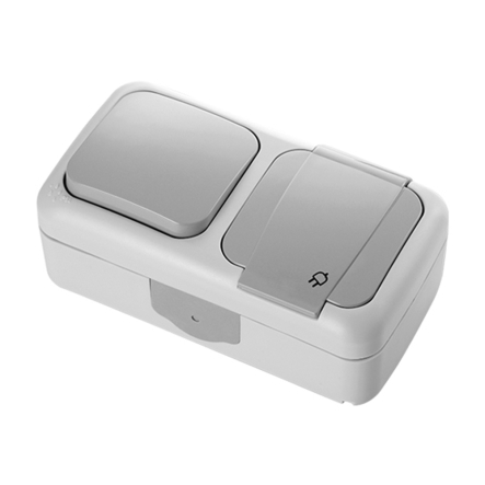 Выключатель + Розетка с заземлением VI-KO Palmiye, IP54, серый, 90555581 - 1