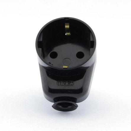 Вилка Timex с розеткой 16А/250V черная, WT-16U/GS CZ