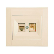 Розетка компьютерная+телефонная Makel Defne, кремовая, 42010037