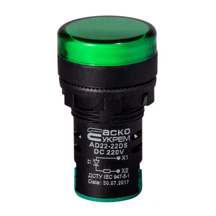 Сигнальная арматура АСКО-УКРЕМ AD22-22DS, DC 220 В, зеленая, A0140030082 - 1