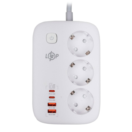 Сетевой фильтр Logic Power F65WG4 (3x220V-3250W, 2xUSB-60W, 2xType-C 65W QC/PD) белый