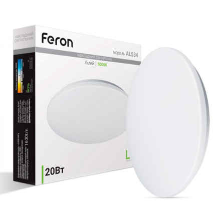 Светильник LED Feron, AL534, 20W, 5000K, 1600Lm, круг, 330х65мм, 6647 - 1