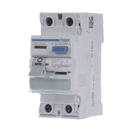 Дифреле УЗО HAGER CDA240D, 2P, 6kA, 40A, 30mA, A - 1