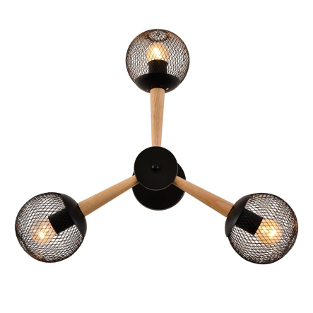 Люстра VALESO V XA1565B-3 BK+WOOD, 60W, E27х3, сталь