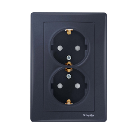 Розетка подвійна, із заземленням, та шторками, Schneider Electric Sedna, графіт, SDN3000470 - 1
