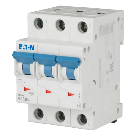 Автоматичний вимикач EATON PL7-D20/3, 3P, 20A, D 15kA, 263422 - 1