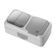 Выключатель 2-кл. + Розетка с заземлением VI-KO Palmiye, IP54, серый, 90555582