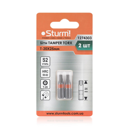 Биты S2 T-20* 25mm 2шт Sturm 1274303 Биты S2 T-20* 25mm 2шт Sturm 1274303
