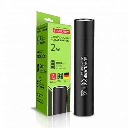 Ліхтарик ручний EUROLAMP 2 Вт, акумулятор + USB чорний - 1