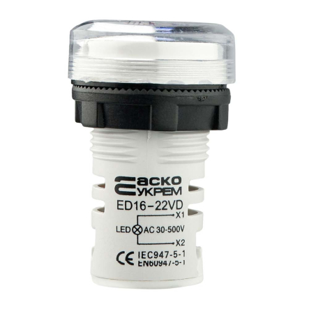 Вольтметр круглый АСКО-УКРЕМ ED16-22VD, A0190010031, 30-500В АС, белый, врезной монтаж