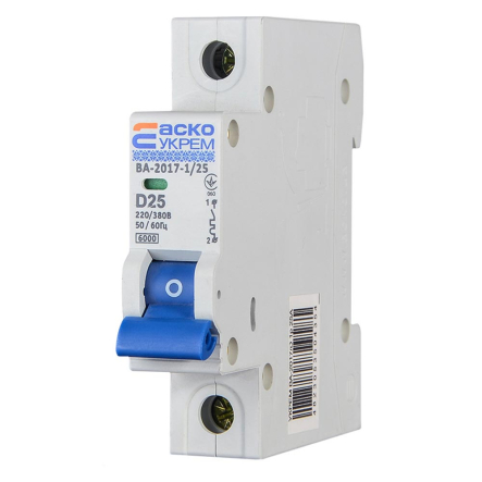 Автоматический выключатель АСКО-УКРЕМ ВА-2017-1/1, 25А, 1р, 6kA, D, A0010170089