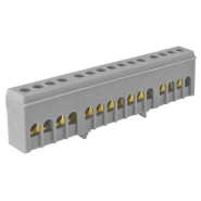 Шина нулевая на DIN-рейку Takel 502790сер, в корпусе 15 отверстий, серый