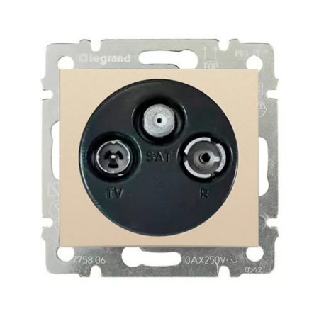 Розетка телевізійна TV/FM/SAT прохідна 1.5 дб. LEGRAND Valena, 774335, слонова кістка - 1