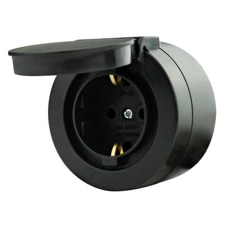 Розетка накладная HOROZ xOne 1-я, с з/к, с крышкой, 16А, IP54, антрацит, 406-250000-249