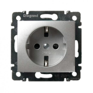 Розетка 2Р+Т німецька система, LEGRAND Valena, алюміній