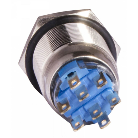 TYJ 19-372 Кнопка металлическая, АСКО-УКРЕМ, A0140010121, плоская с фиксацией 2NO+2NC, с подсветкой, желтая, 220V