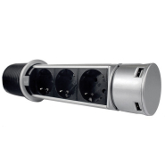 Розетка ElectroHouse EH-AR-303, мебельная (вертикальная), 3 * 16 А, 2P+PE, 2 * USB (2,4А), 3x1.5 кв.мм.