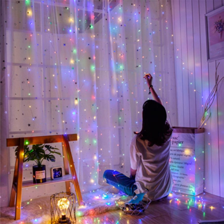 Гирлянда леска штора (Лучи росы) 3*2 м, USB, с пультом, мульти, ZABI-12 M (М-34)