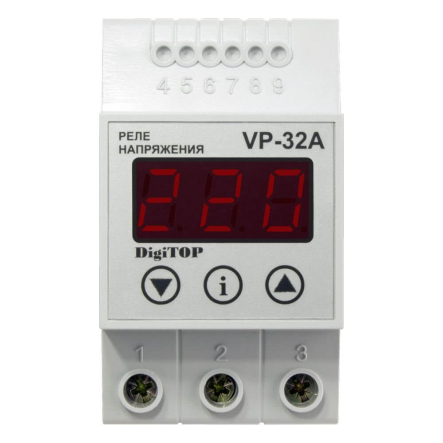 Реле напруги DigiTOP VP-32A, 32А, однофазне, цифрове - купити тут | ☎ (050) 456-56-13