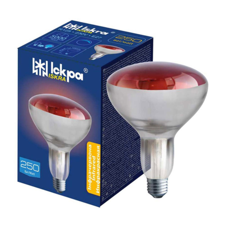 Лампа инфракрасная ИКЗК Іскра 250Вт, R125, Е27, в индивидуальной упаковке - 1