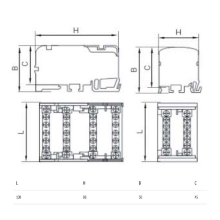 Нульова 'N' шина TNSy5500202, ШНК, DIN-рейка, в корпусі, 4*11 груп