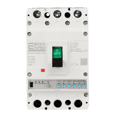 Силовой автоматический выключатель АСКО-УКРЕМ UTrust 125M/125А, AC 400 В, 125 А, 3P, с электронным расцепителем, A0010260003